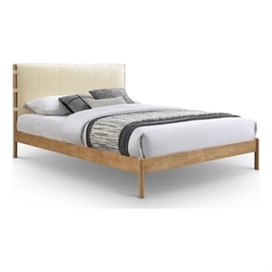 Bowery Hill Mid-Century Modern Soft Cream Vegan Leather Queen Bed