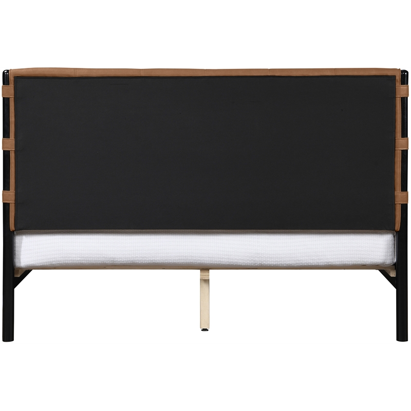 Bowery Hill Contemporary Soft Cognac Vegan Leather Queen Bed
