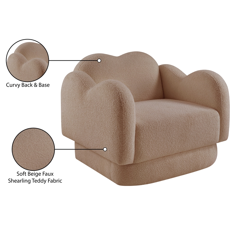 Bowery Hill Contemporary Soft Beige Teddy Durable Fabric Chair