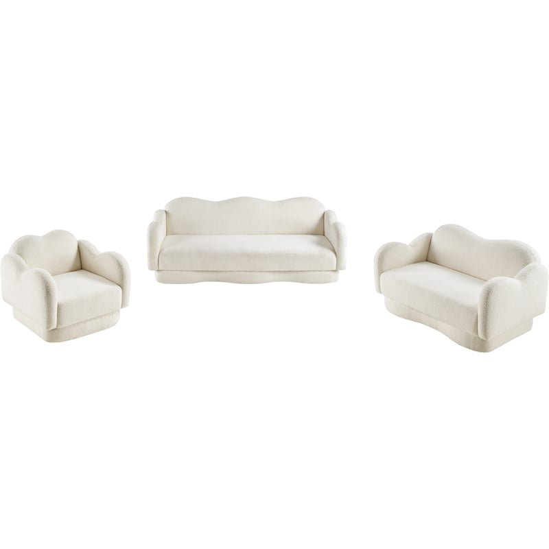 Bowery Hill Contemporary Soft Cream Teddy Durable Fabric Sofa
