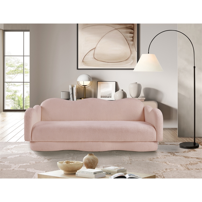 Bowery Hill Contemporary Soft Pink Teddy Durable Fabric Sofa