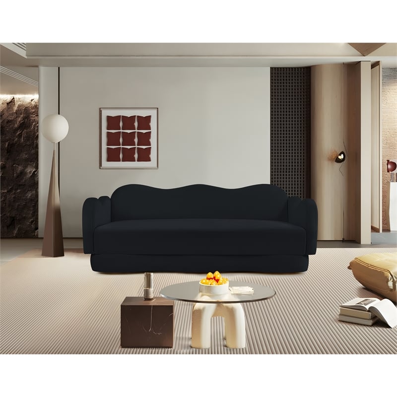 Bowery Hill Contemporary Solid Wood Frame Black Durable Velvet Sofa