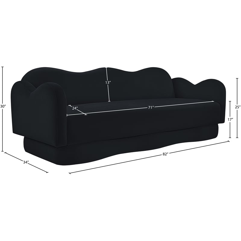 Bowery Hill Contemporary Solid Wood Frame Black Durable Velvet Sofa