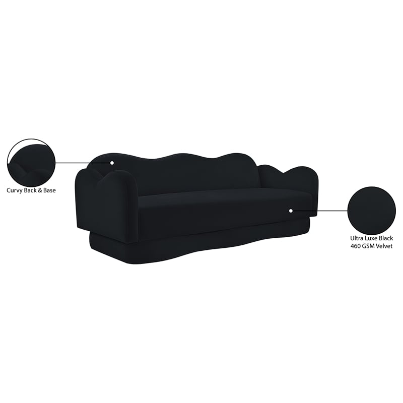 Bowery Hill Contemporary Solid Wood Frame Black Durable Velvet Sofa