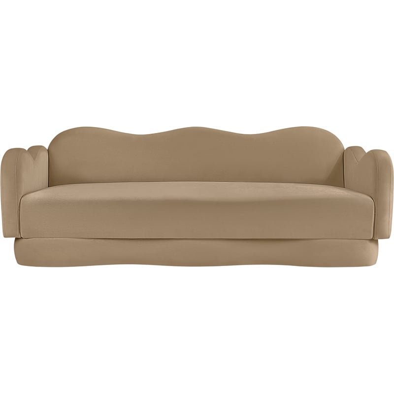 Bowery Hill Contemporary Solid Wood Frame Camel Durable Velvet Sofa