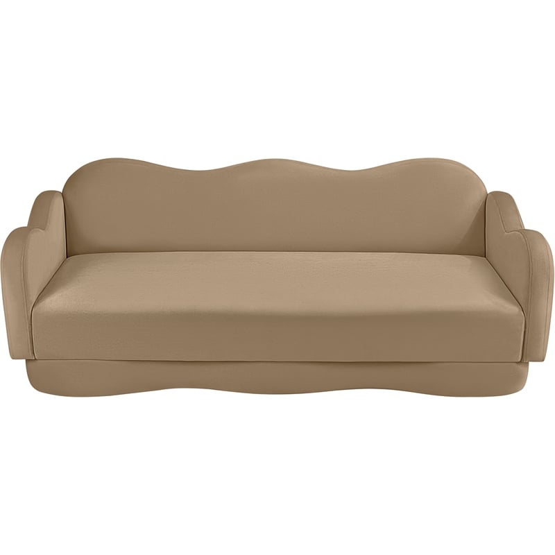 Bowery Hill Contemporary Solid Wood Frame Camel Durable Velvet Sofa