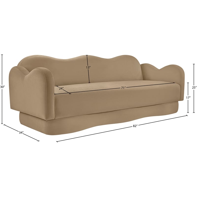 Bowery Hill Contemporary Solid Wood Frame Camel Durable Velvet Sofa