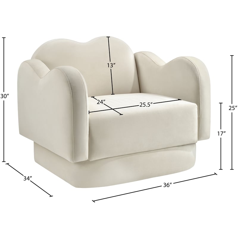 Bowery Hill Contemporary Solid Wood Frame Cream Durable Velvet Chair