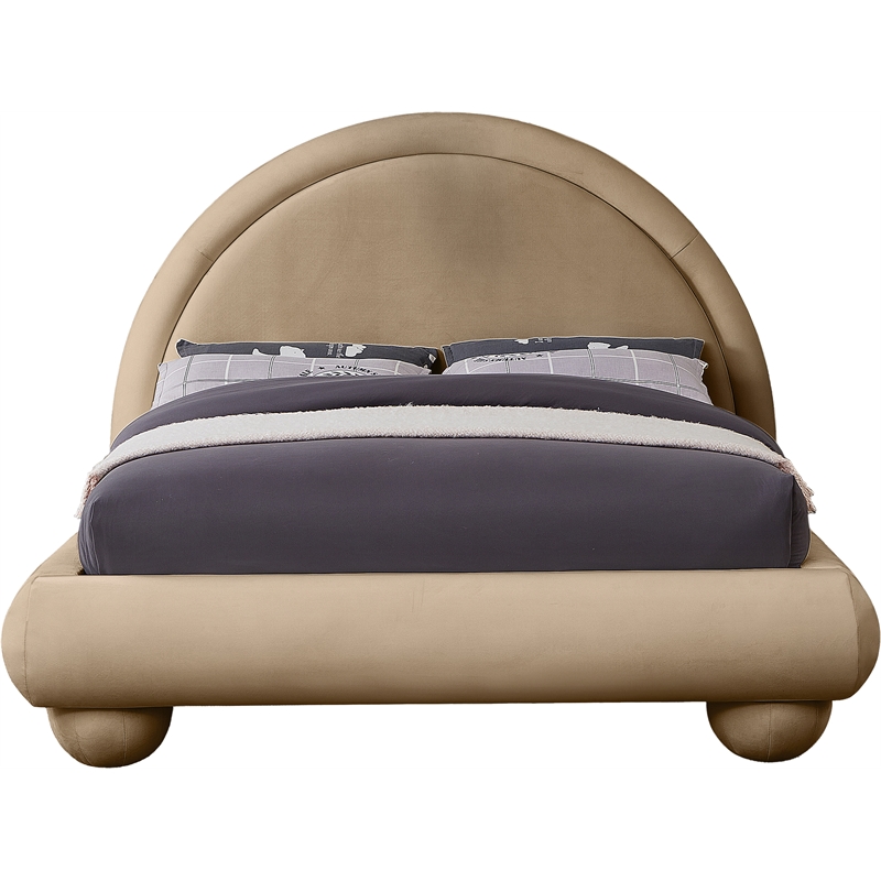 Bowery Hill Contemporary Beige Durable Velvet Full Bed with Ball Shaped Legs