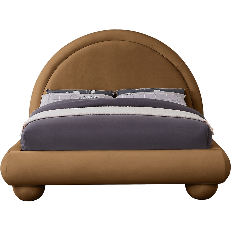 Bowery Hill Contemporary Saddle Durable Velvet King Bed with Ball Shaped Legs