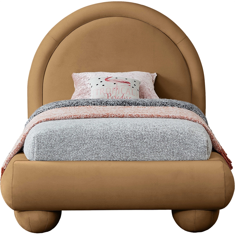 Bowery Hill Contemporary Saddle Durable Velvet Twin Bed with Ball Shaped Legs