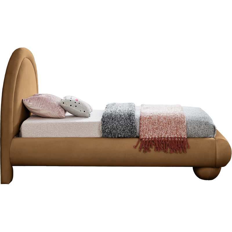 Bowery Hill Contemporary Saddle Durable Velvet Twin Bed with Ball Shaped Legs