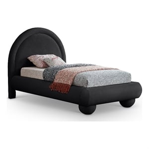 Bowery Hill Contemporary Black Durable Velvet Twin Bed with Ball Shaped Legs