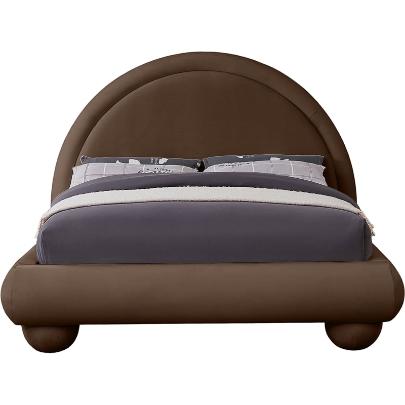 Bowery Hill Contemporary Brown Durable Velvet Full Bed with Ball Shaped Legs