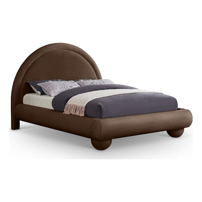 Bowery Hill Contemporary Brown Durable Velvet Full Bed with Ball Shaped Legs
