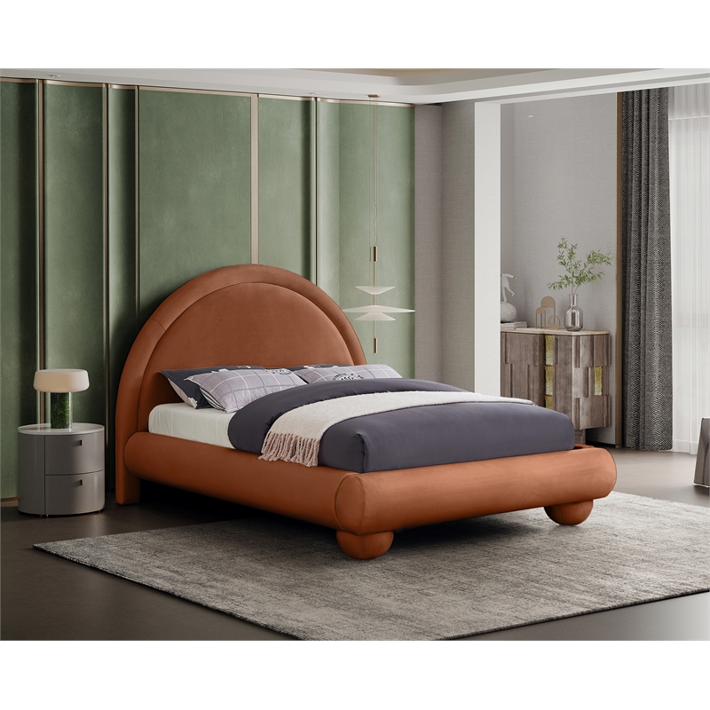 Bowery Hill Contemporary Cognac Durable Velvet Full Bed with Ball Shaped Legs