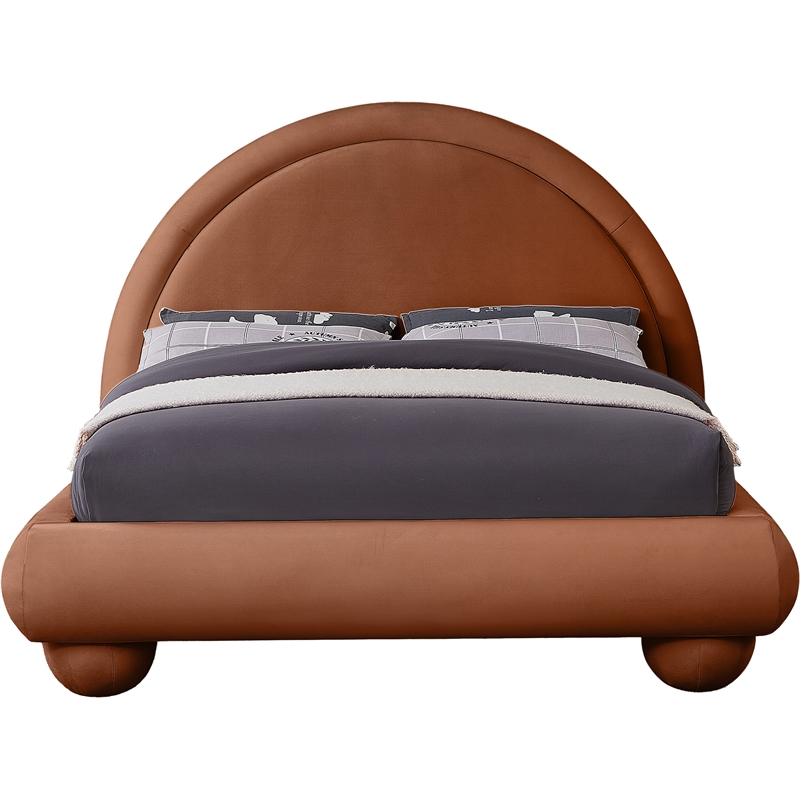 Bowery Hill Contemporary Cognac Durable Velvet Full Bed with Ball Shaped Legs