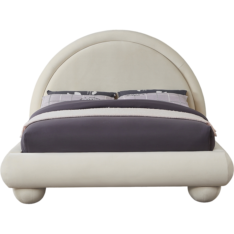 Bowery Hill Contemporary Cream Durable Velvet Full Bed with Ball Shaped Legs