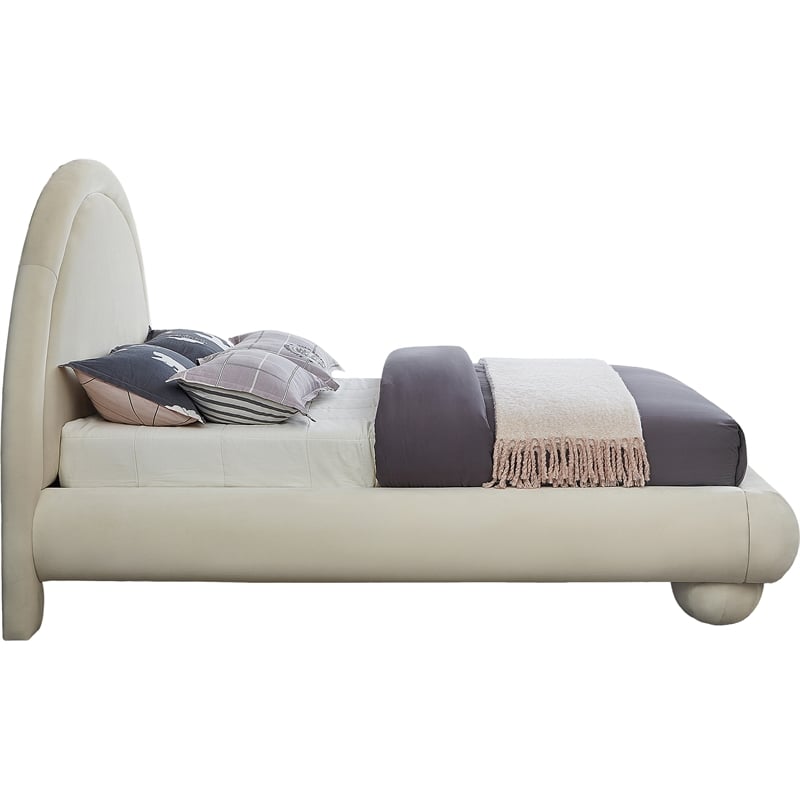 Bowery Hill Contemporary Cream Durable Velvet Full Bed with Ball Shaped Legs