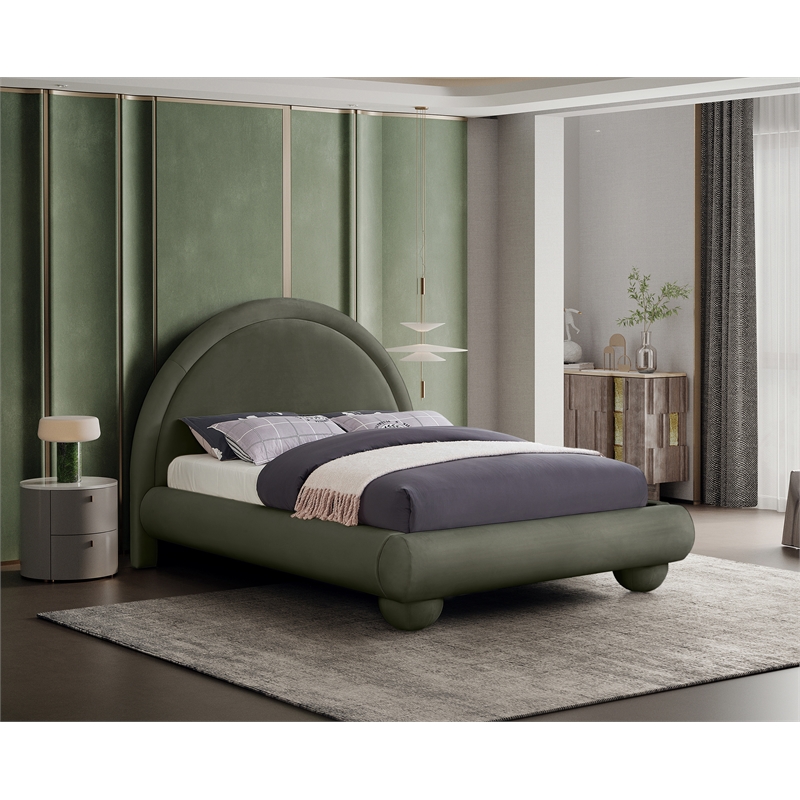 Bowery Hill Contemporary Green Durable Velvet Full Bed with Ball Shaped Legs