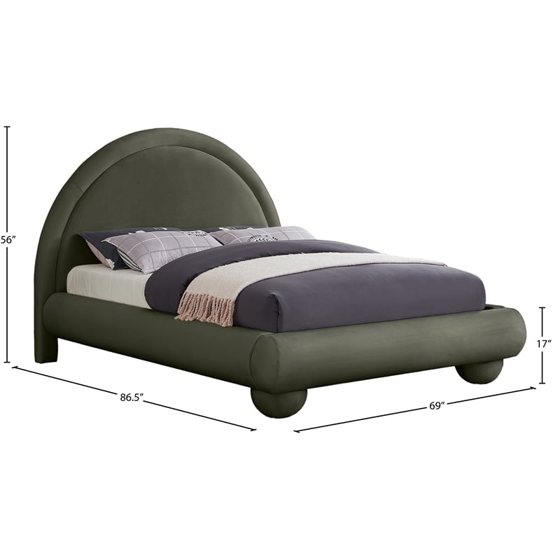 Bowery Hill Contemporary Green Durable Velvet Full Bed with Ball Shaped Legs