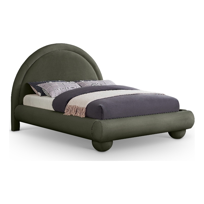 Bowery Hill Contemporary Green Durable Velvet Full Bed with Ball Shaped Legs