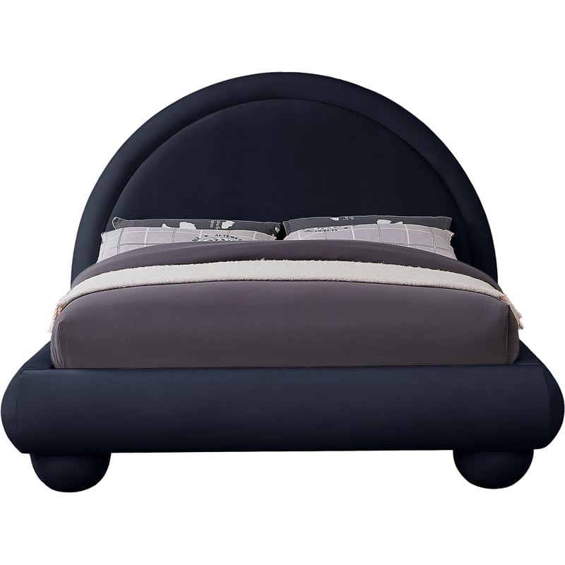 Bowery Hill Contemporary Navy Durable Velvet Full Bed with Ball Shaped Legs