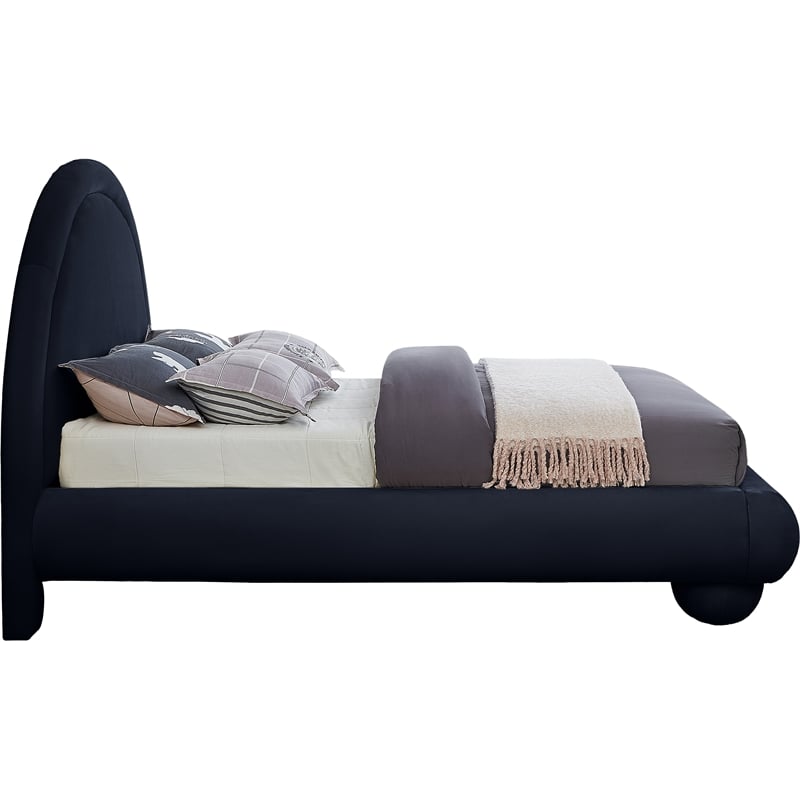 Bowery Hill Contemporary Navy Durable Velvet Full Bed with Ball Shaped Legs