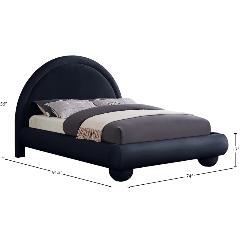 Bowery Hill Contemporary Navy Durable Velvet Queen Bed with Ball Shaped Legs