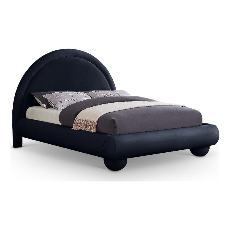 Bowery Hill Contemporary Navy Durable Velvet Queen Bed with Ball Shaped Legs