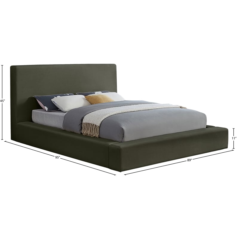 Bowery Hill Contemporary Green Velvet King Fully Slatted Bed