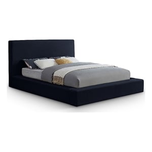 Bowery Hill Contemporary Navy Durable Velvet Full Fully Slatted Bed