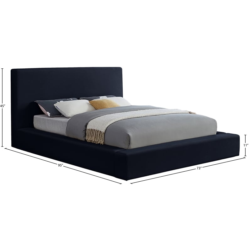 Bowery Hill Contemporary Navy Velvet Queen Fully Slatted Bed