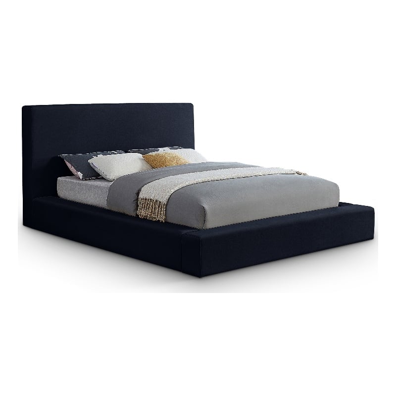 Bowery Hill Contemporary Navy Velvet Queen Fully Slatted Bed