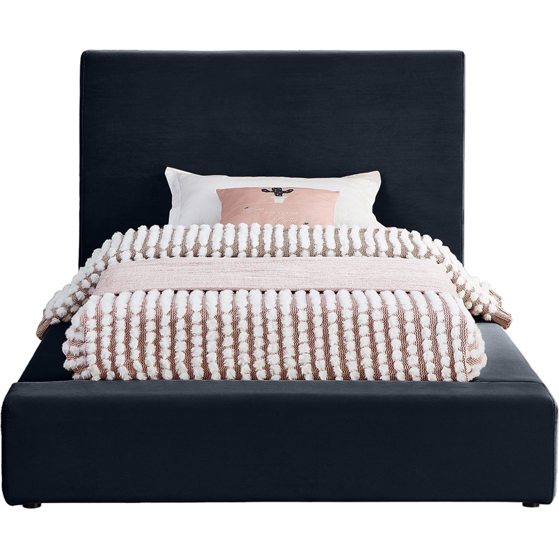 Bowery Hill Contemporary Navy Durable Velvet Twin Fully Slatted Bed