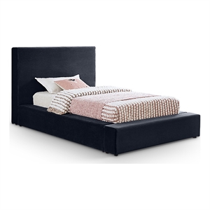 Bowery Hill Contemporary Navy Durable Velvet Twin Fully Slatted Bed