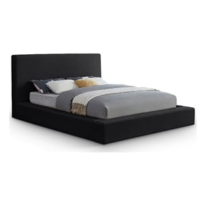Bowery Hill Contemporary Black Velvet Queen Fully Slatted Bed