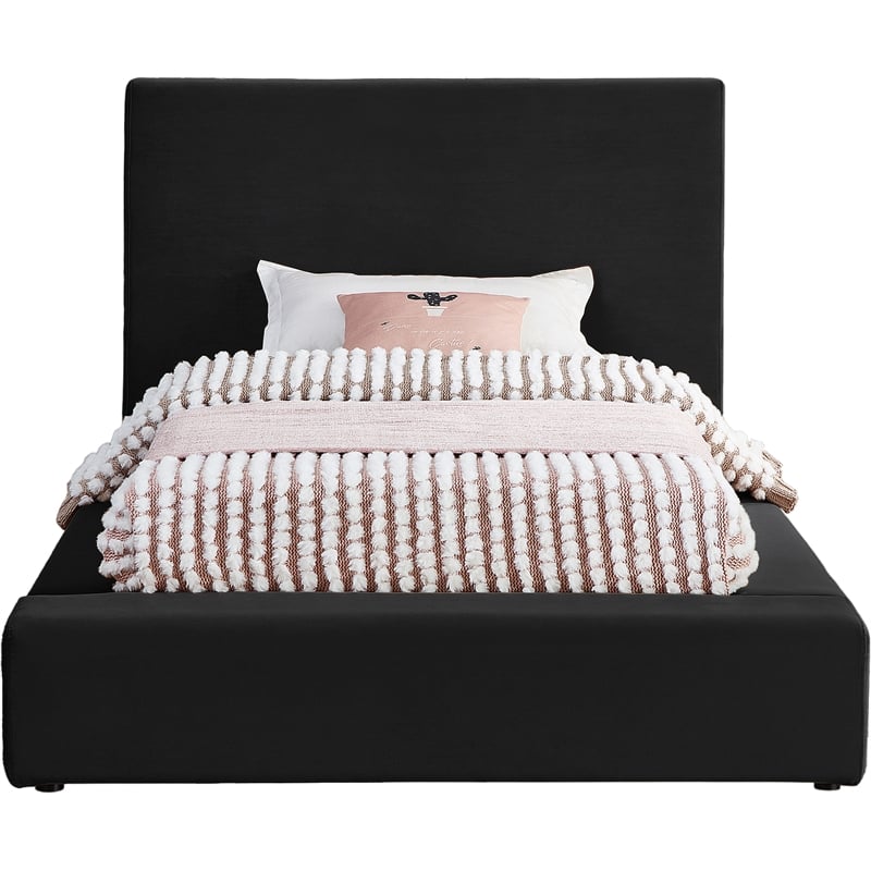 Bowery Hill Contemporary Black Velvet Twin Fully Slatted Bed