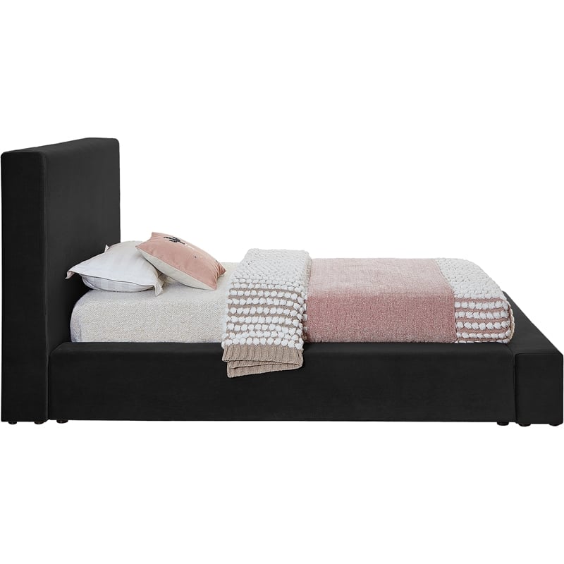 Bowery Hill Contemporary Black Velvet Twin Fully Slatted Bed