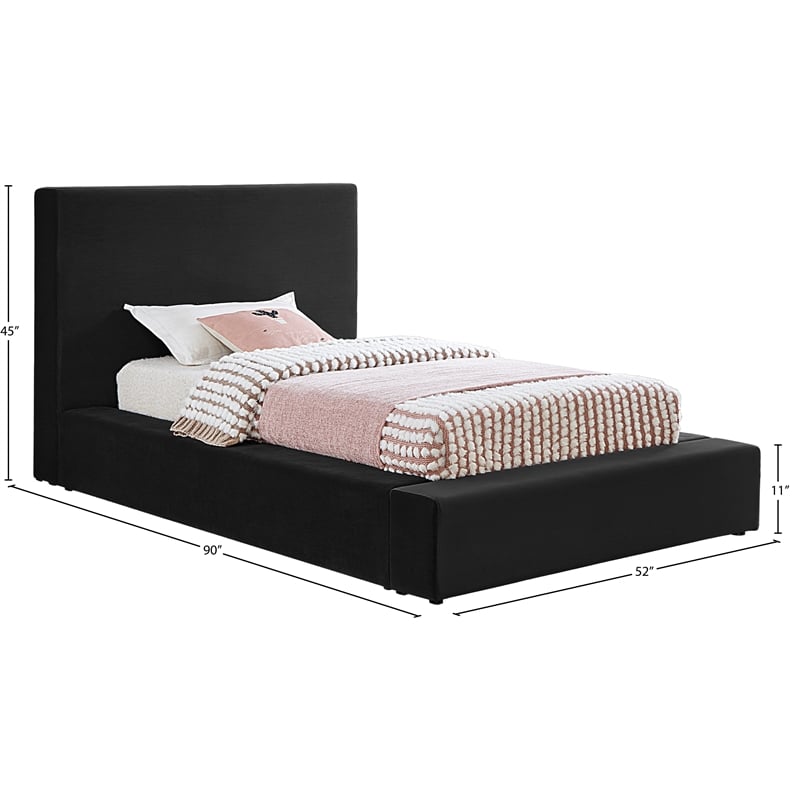 Bowery Hill Contemporary Black Velvet Twin Fully Slatted Bed