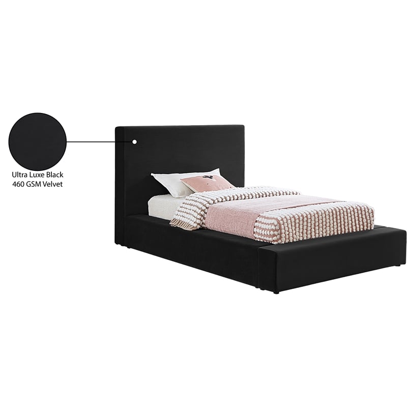 Bowery Hill Contemporary Black Velvet Twin Fully Slatted Bed