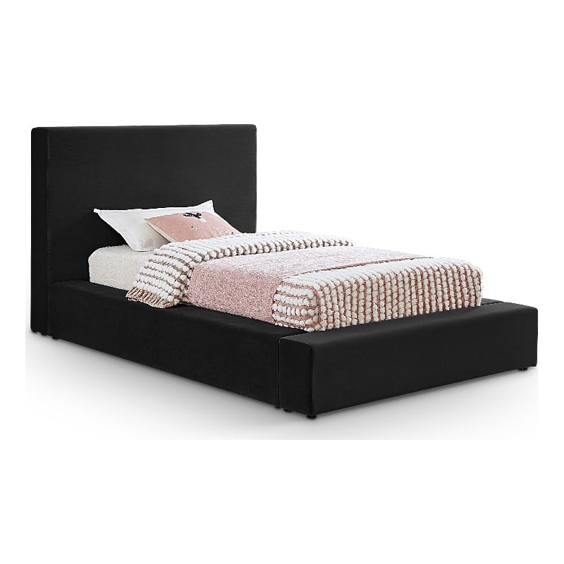 Bowery Hill Contemporary Black Velvet Twin Fully Slatted Bed