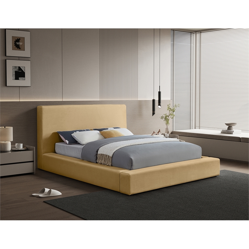 Bowery Hill Contemporary Camel Velvet Full Fully Slatted Bed