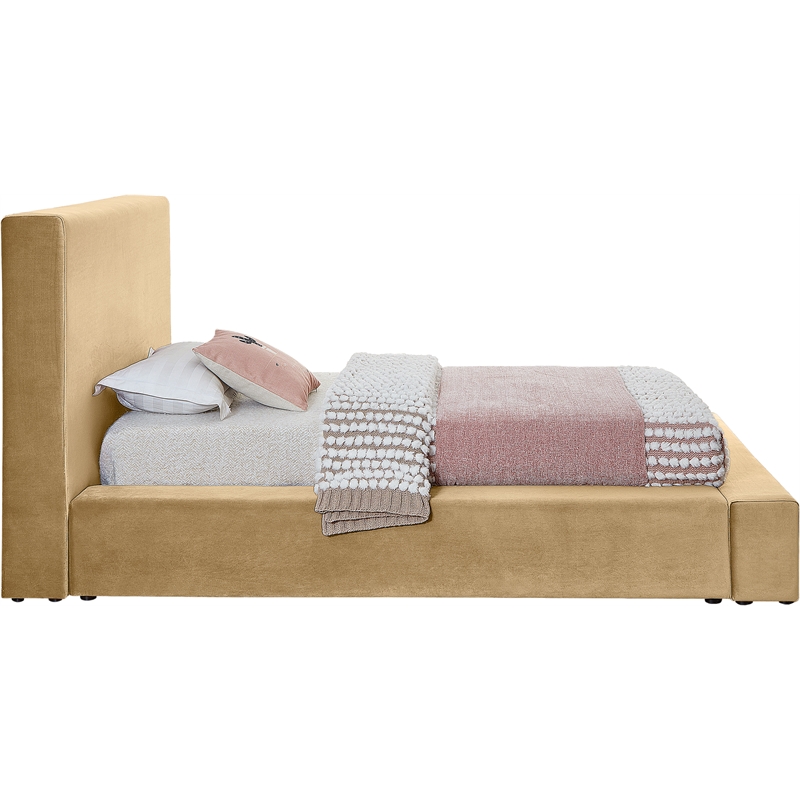Bowery Hill Contemporary Camel Velvet Twin Fully Slatted Bed