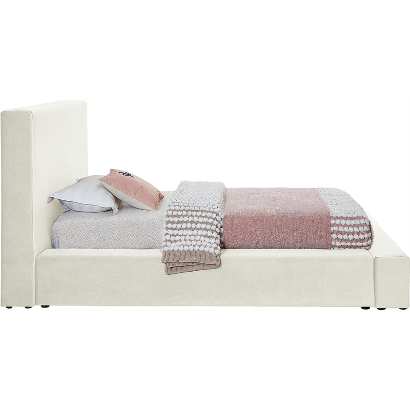 Bowery Hill Contemporary Cream Velvet Twin Fully Slatted Bed