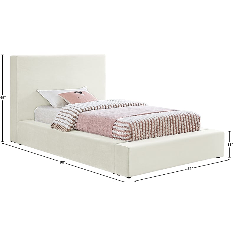 Bowery Hill Contemporary Cream Velvet Twin Fully Slatted Bed