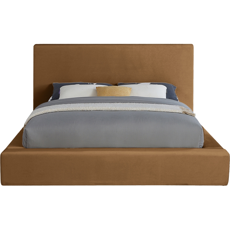 Bowery Hill Contemporary Saddle Velvet Queen Fully Slatted Bed