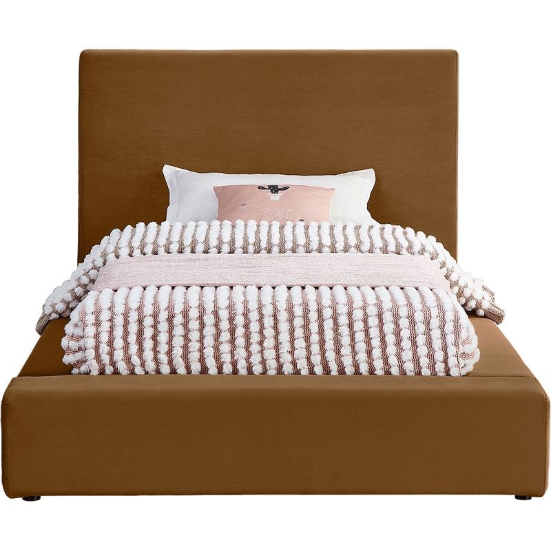 Bowery Hill Contemporary Saddle Velvet Twin Fully Slatted Bed