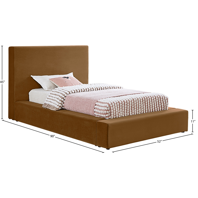 Bowery Hill Contemporary Saddle Velvet Twin Fully Slatted Bed