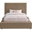 Bowery Hill Contemporary Taupe Velvet Twin Fully Slatted Bed